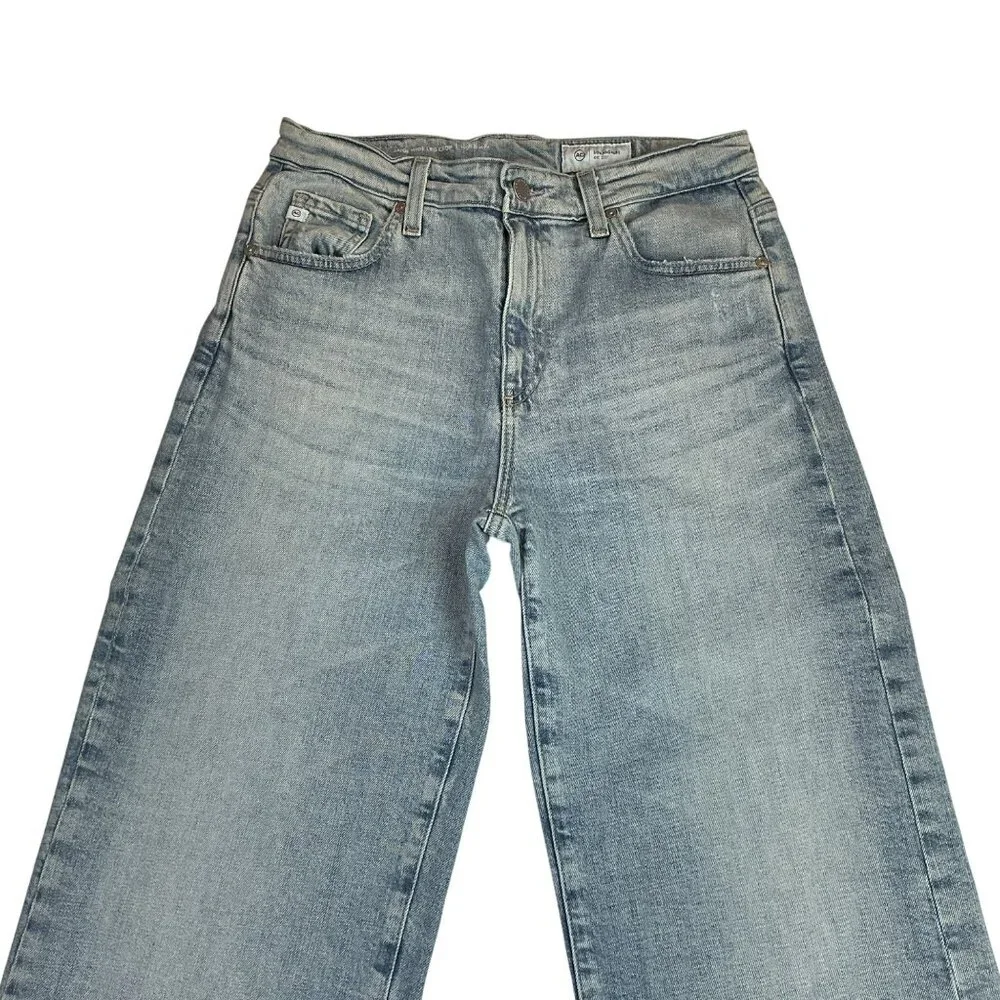 AG Saige Wide Leg Crop High Rise Fit Jeans Womens 27 Blue Raw Hem - Picture 3 of 12